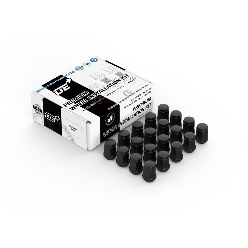 Jeu d'écrous de roue (20 pièces) — Cône en noir brillant (21 mm) | OE+ (OEPlus)