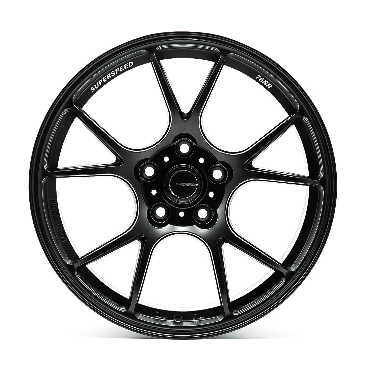 Black alloy wheel with 'Superspeed' branding on a white background
