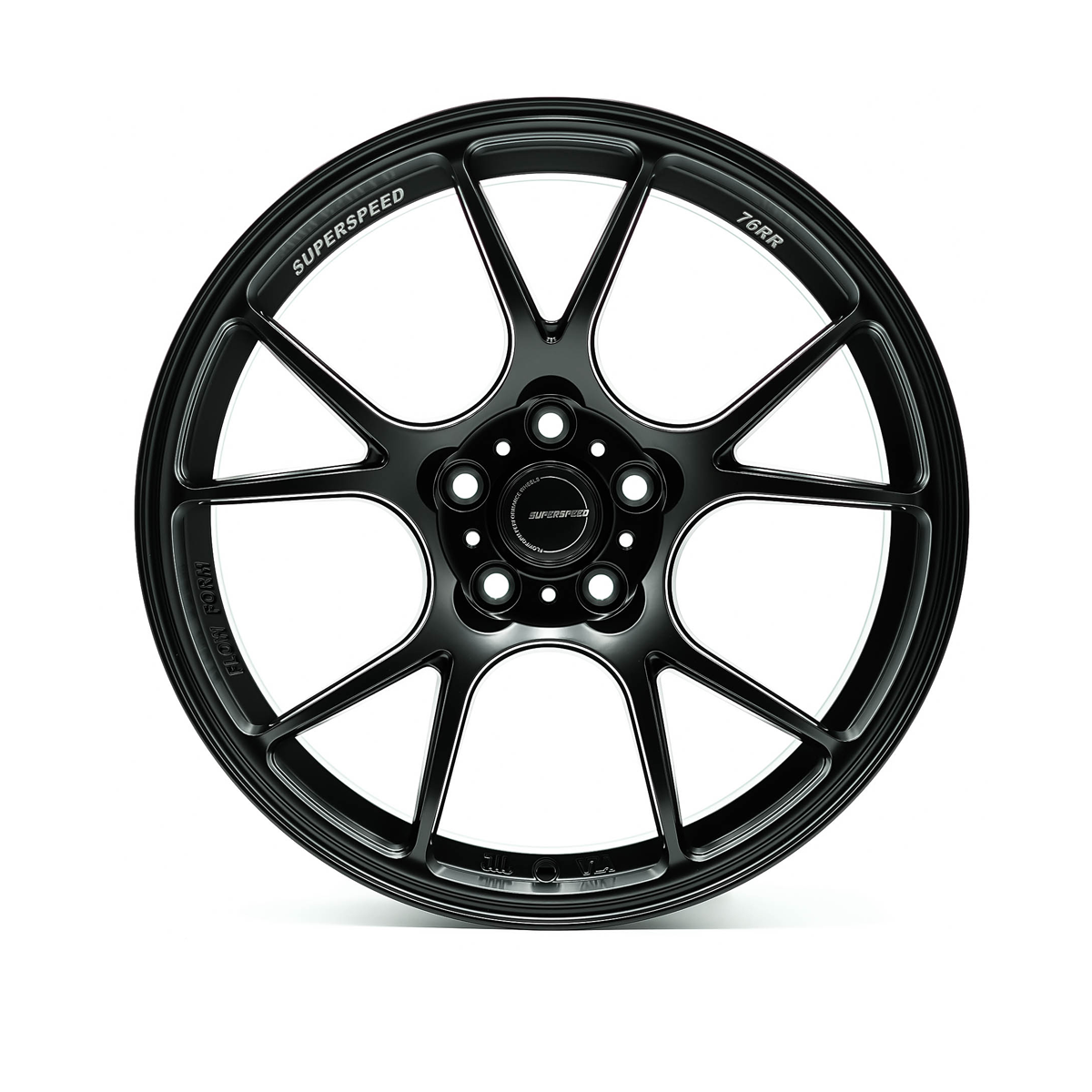 Black alloy wheel with 'Superspeed' branding on a white background