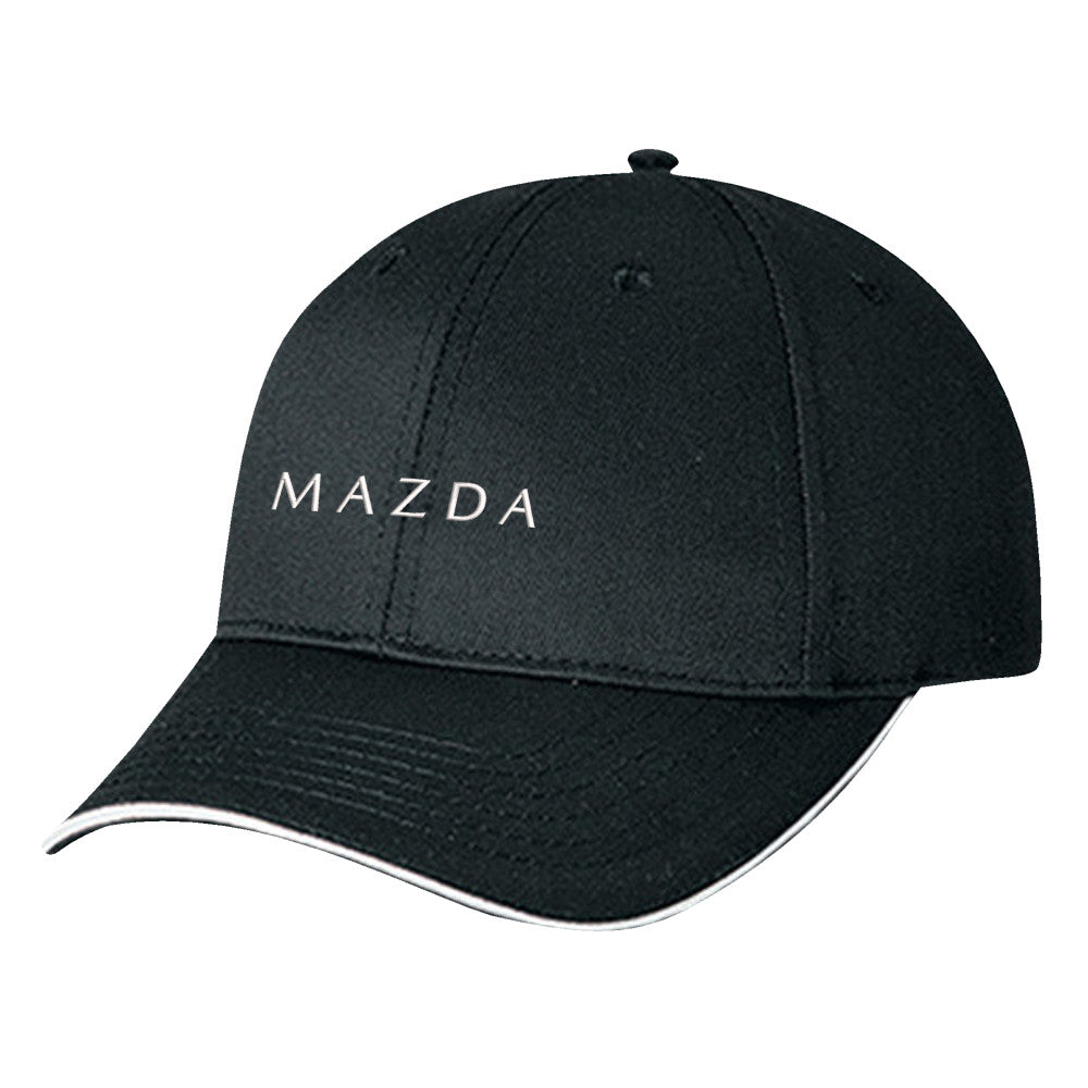 Black cap with Mazda logo on a white background