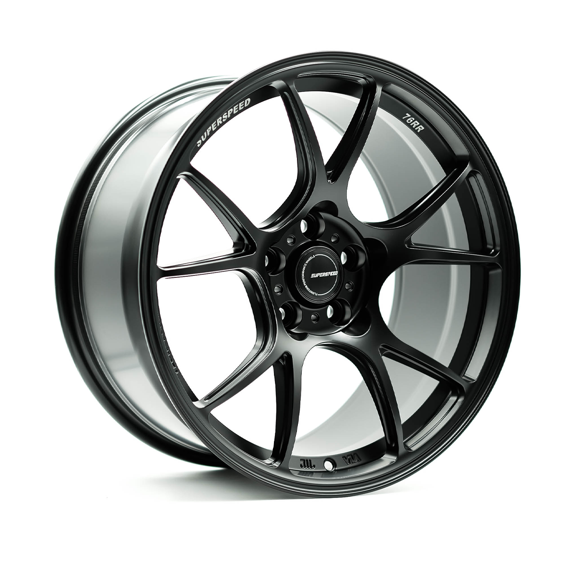 Black alloy wheel with 'SuperSpeed' branding on a white background