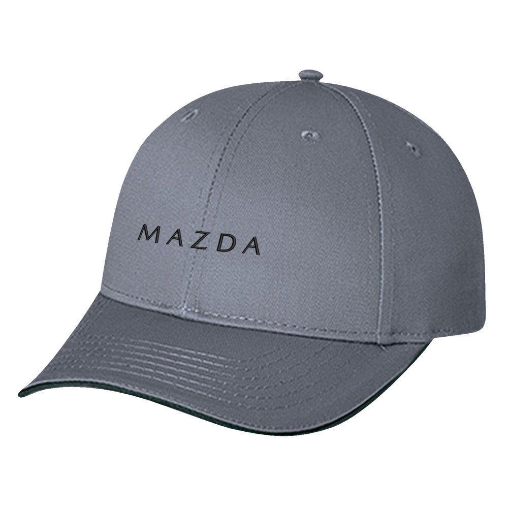 Gray cap with Mazda logo on a white background