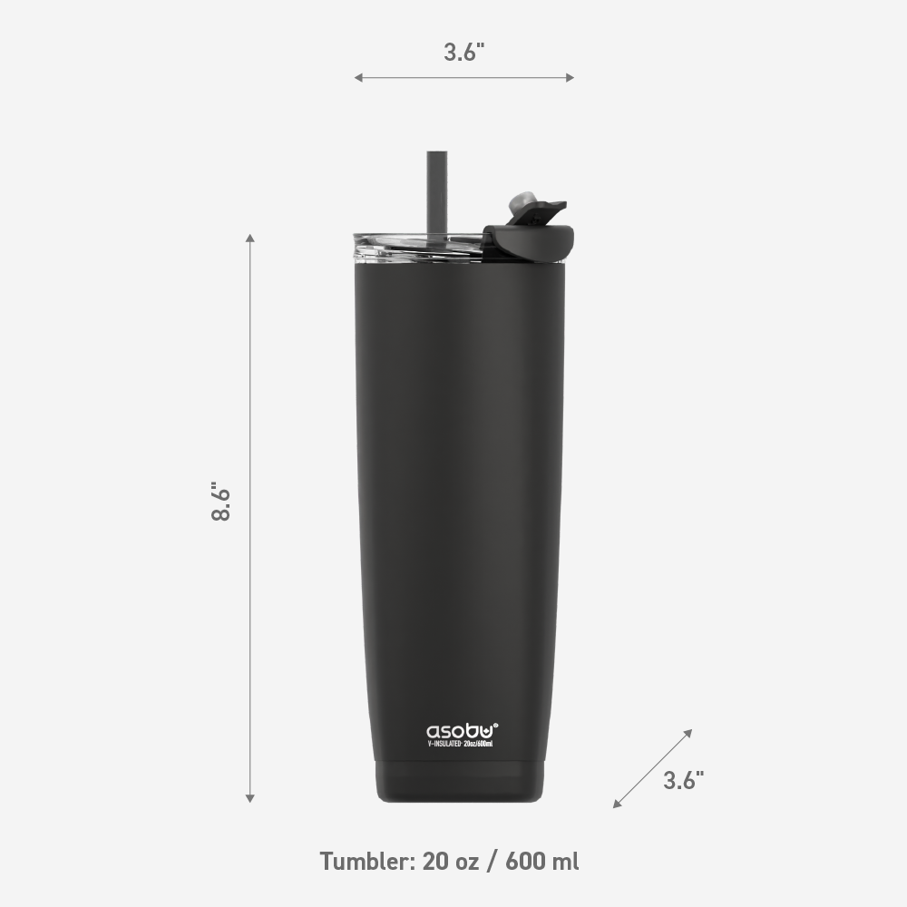Tumbler — 20 oz. Aqualina w/ Built-In Straw (Black) | Mazda × Asobu