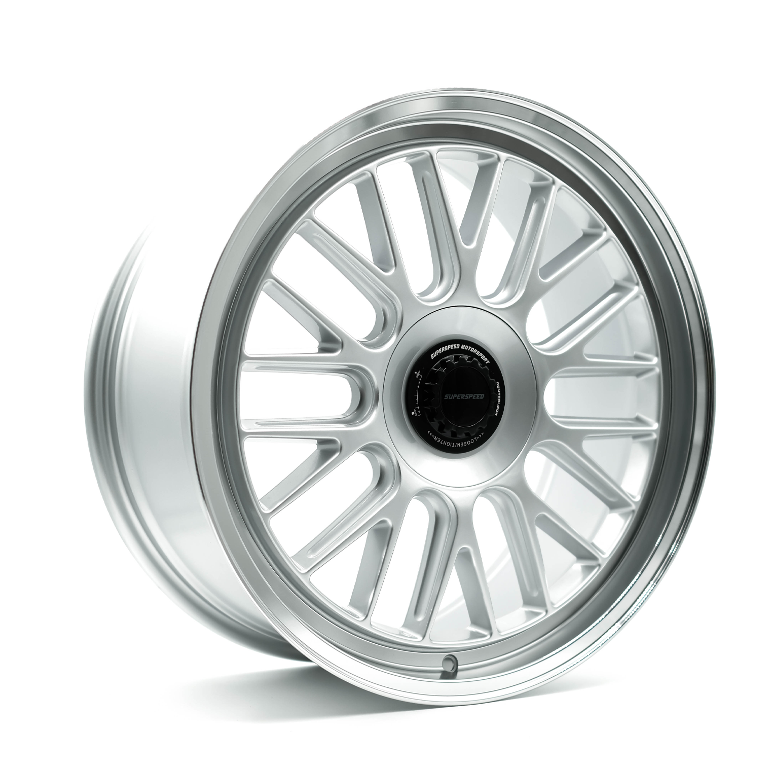 Car wheel rim with 'Superspeed' branding on a white background